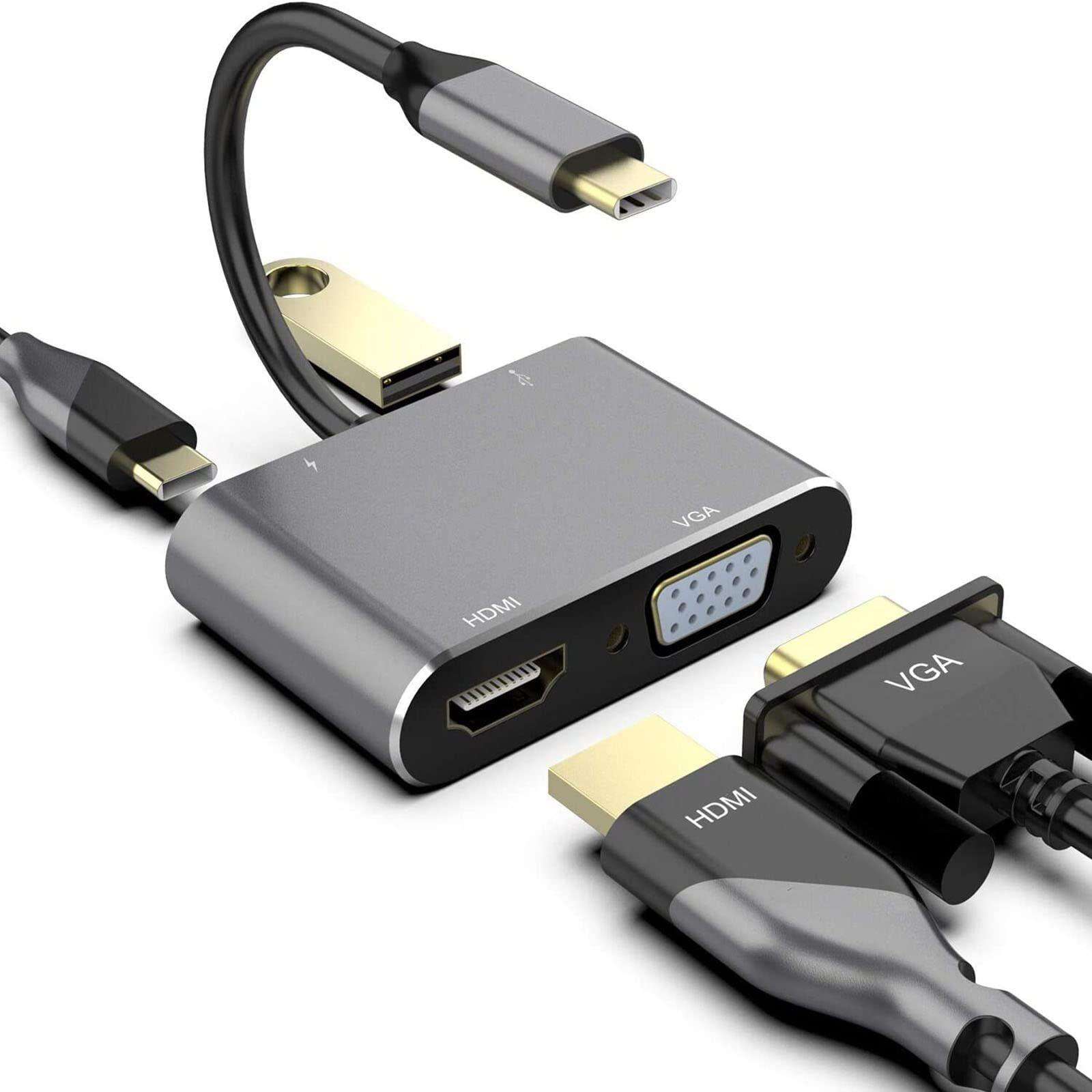 USB C Hub 4 Puertos en 1 VGA/HDMI/TIPO C/USB - Movicenter Panama
