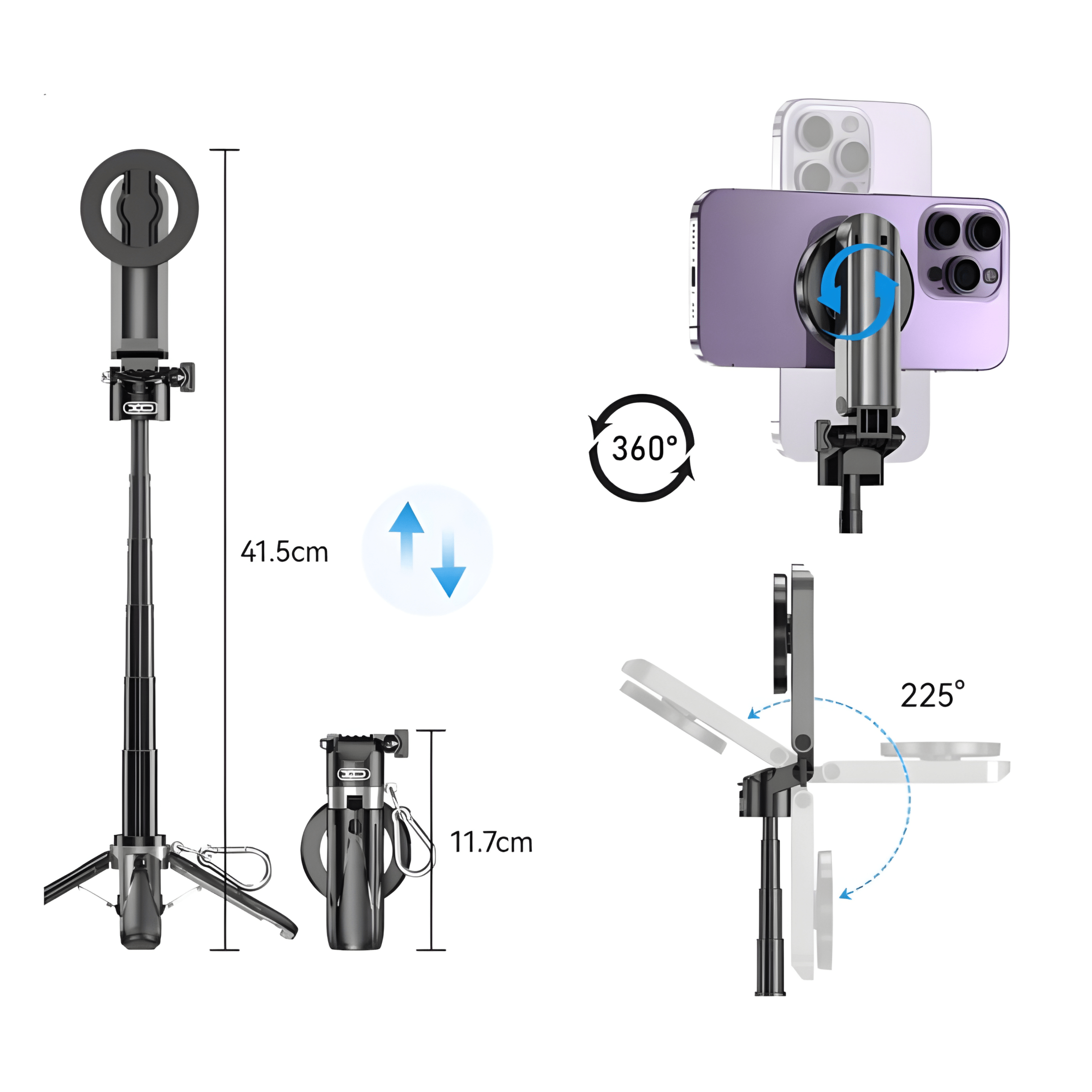 Tripode Selfie Stick Mini Grip Quadripod con Magsafe XO-SS22 - Imagen 5