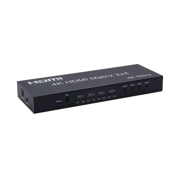 Matriz HDMI 2x4 con Salida de Audio Óptica y Estéreo