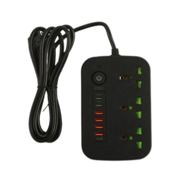 Estación de Carga con 3 Salidas Universales, 4 USB y 2 Tipo C