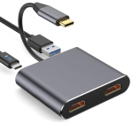 Adaptador USB C 4 en 1 con 2 HDMI/USB 3.0/PD Tipo C