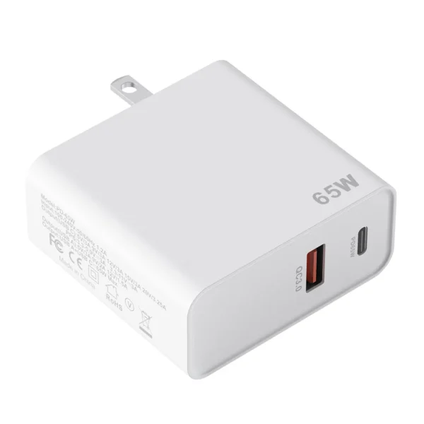 Cargador de Pared Dual con Puerto USB A y USB C 65W - Imagen 3