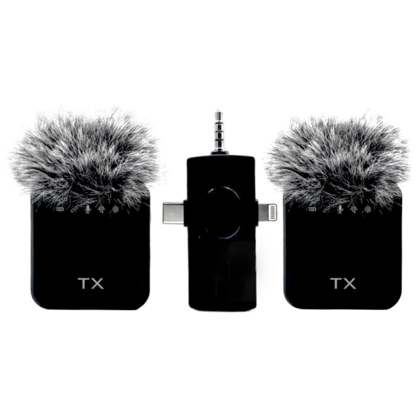 Micrófonos Inalámbricos Peludo Dual con Adaptador 3 en 1