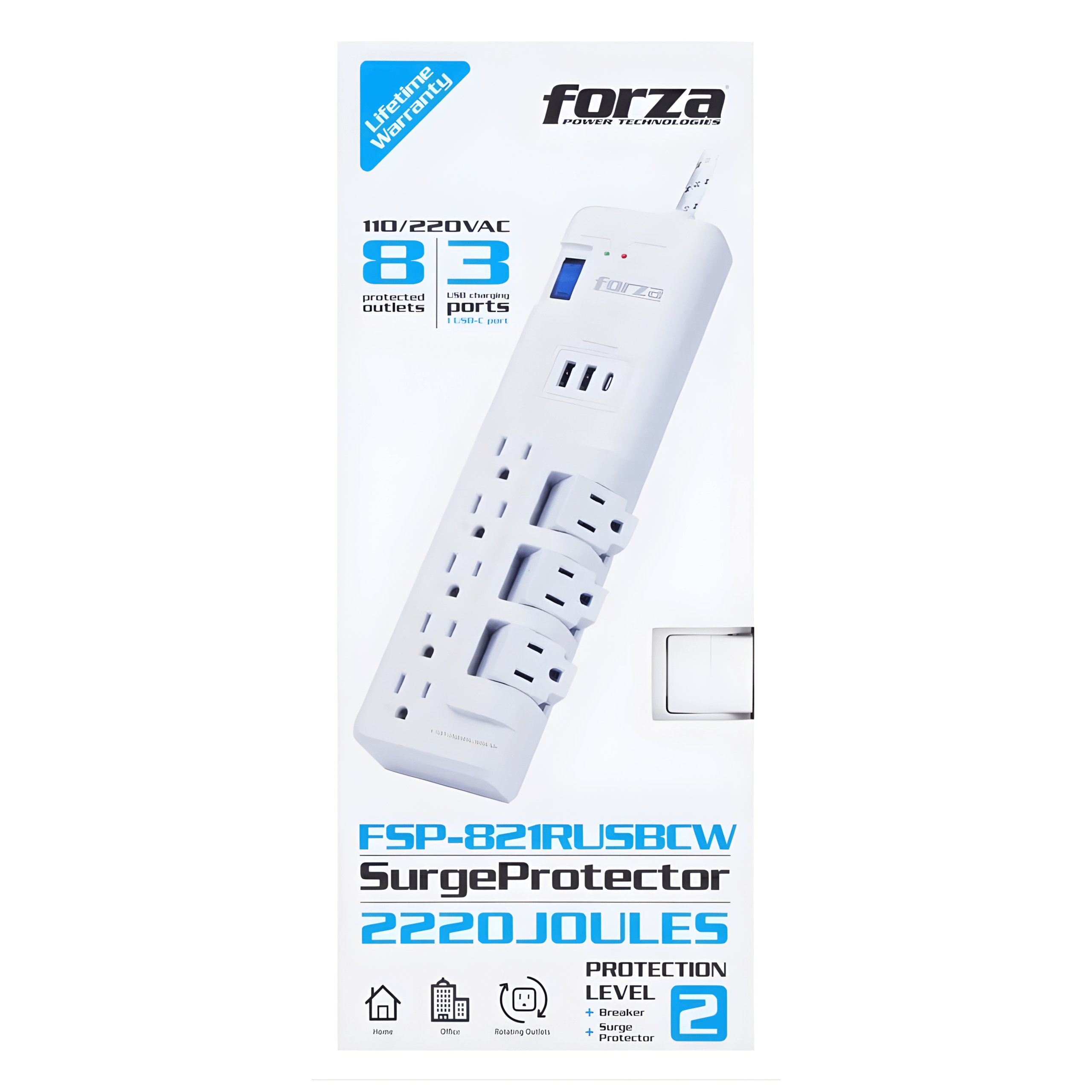 Regleta con Protector de Voltaje USB FORZA - Imagen 3