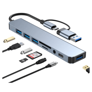 USB C 3.0 Hub 8 Puertos en 1 con Adaptador Tipo C