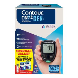 CONTOUR NEXT GEN Monitor de Glucosa en Sangre Kit Todo-en-Uno con 20 Tiras Reactivas